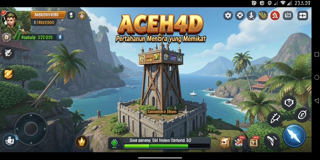 Screenshot utama menampilkan aksi pertahanan menara dalam ACEH4D.