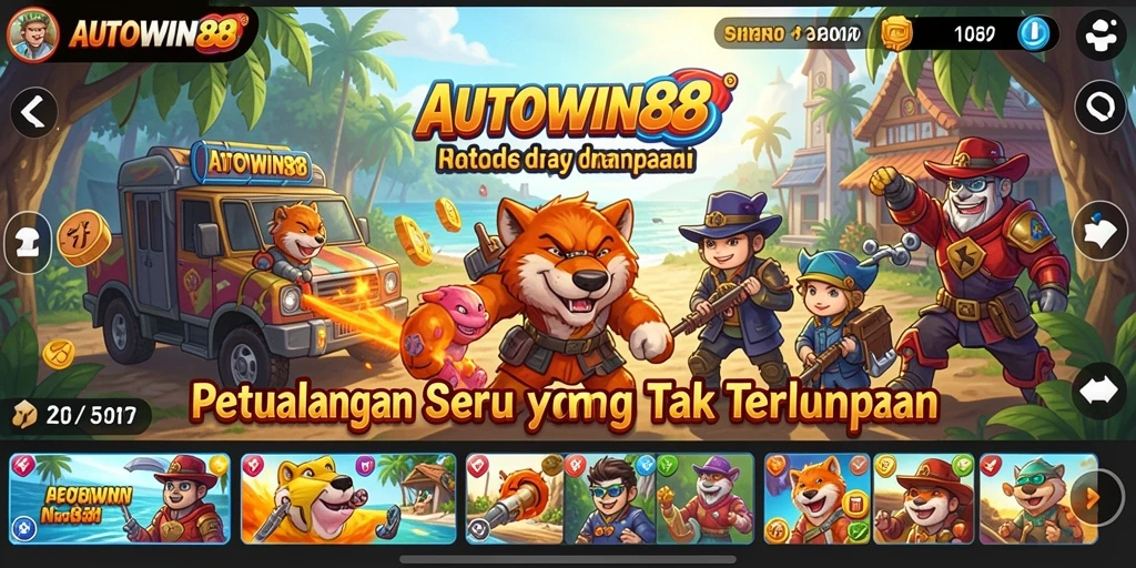 Screenshot AUTOWIN88 menunjukkan aksi petualangan mendebarkan di berbagai lokasi yang indah.