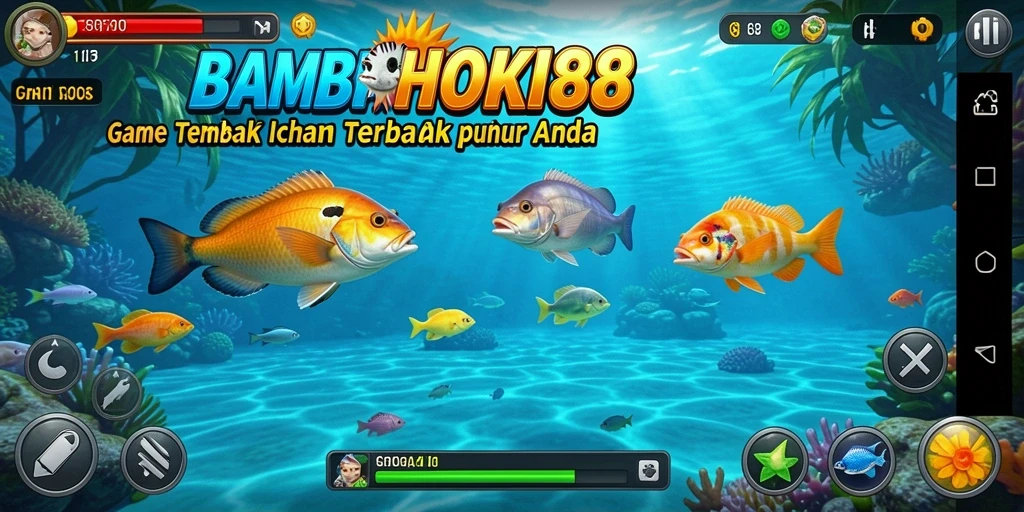 Screenshot gameplay BAMBUHOKI88 menampilkan aksi menembak ikan yang seru.