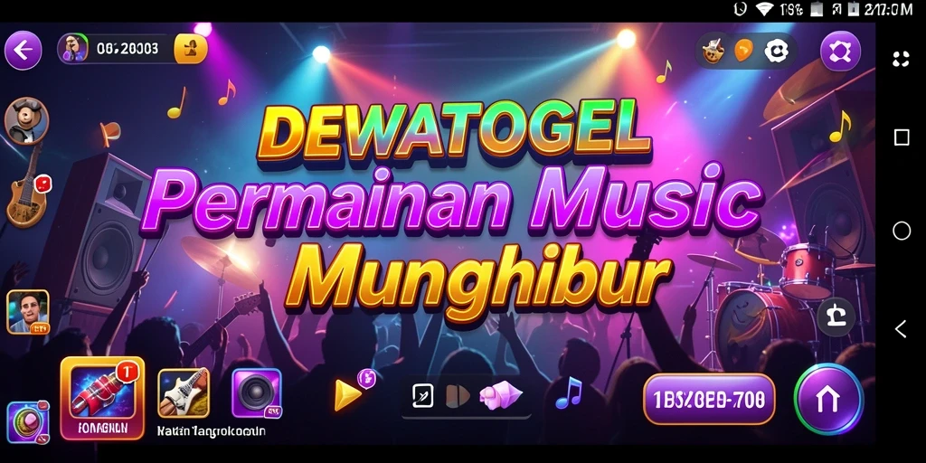 Tampilan gameplay interaktif DEWATOGEL dengan berbagai pilihan musik.