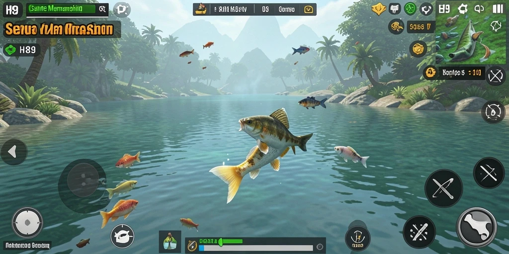 Screenshot H89 menunjukkan momen seru saat memancing ikan besar.