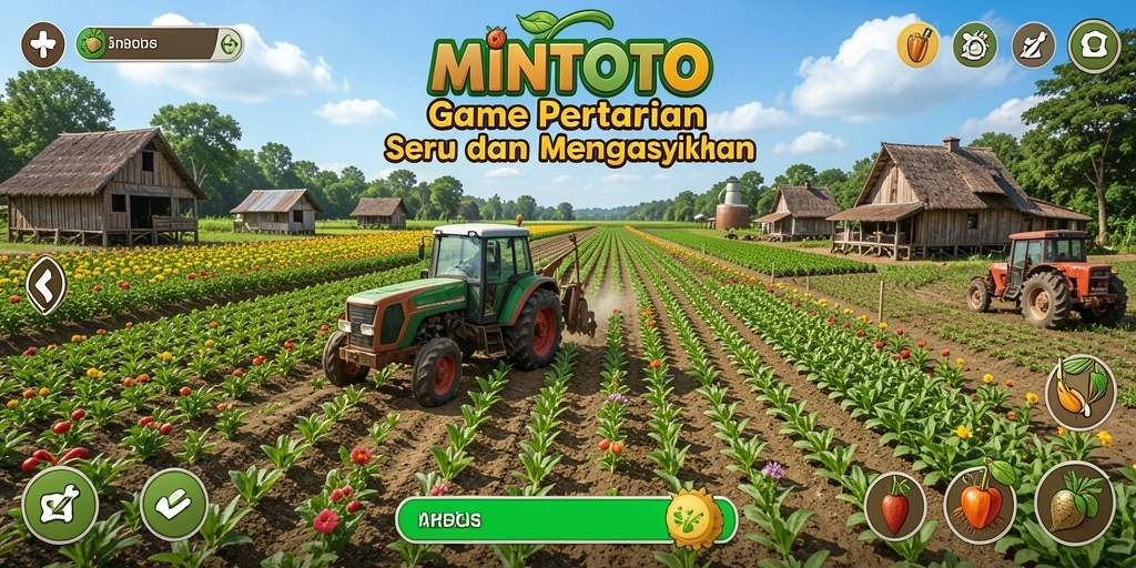 Gameplay MINTOTO menampilkan pertanian yang cerah dan interaktif.