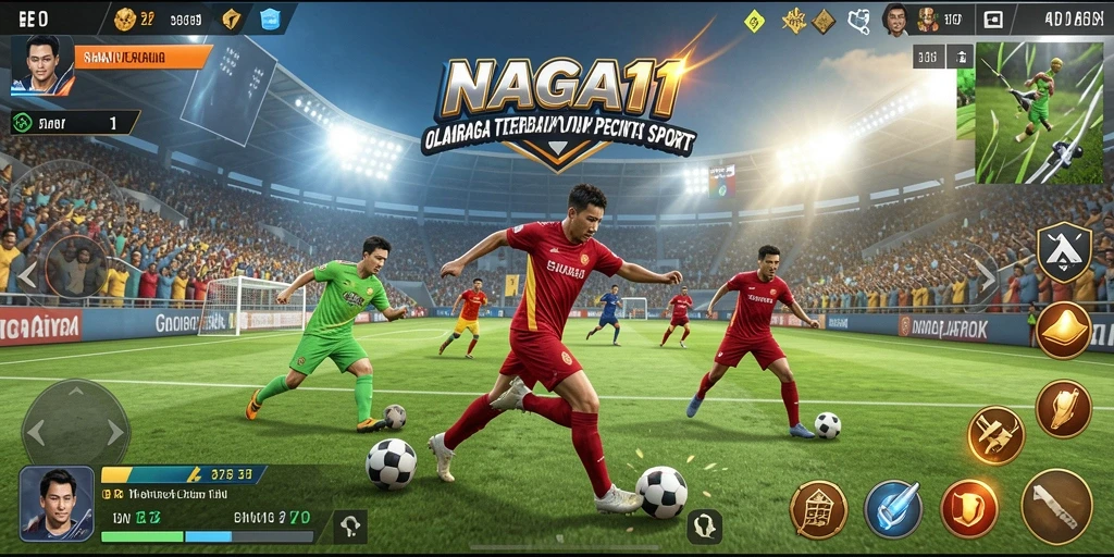 Gameplay NAGA11 menampilkan aksi seru di lapangan olahraga.