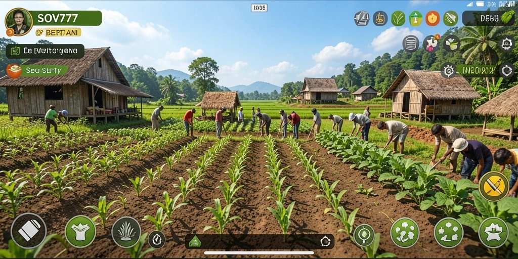 Tampilan gameplay SOV777 dengan aktivitas bertani yang menyenangkan.